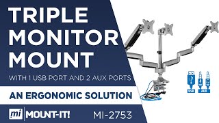 Triple Monitor Mount with USB Port Height Adjustable 3 Monitor Arm Desk Stand MI2753 [upl. by Klinges613]