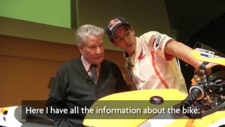 Marc Márquez shows the new RC213V to his grandfather [upl. by Yelyab]