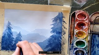 How to paint a simple landscape in watercolor [upl. by Ahsinauj563]