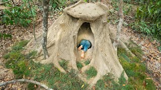 GIRL LIVING OFF GRID Built The Most Secret Underground Hut inside Artisficial Dead Tree [upl. by Servetnick]