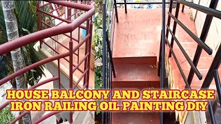 Home Balcony And Staircase Railing Oil Painting ll DIY ll Roller Painting ll Iron Railing [upl. by Alyakam978]