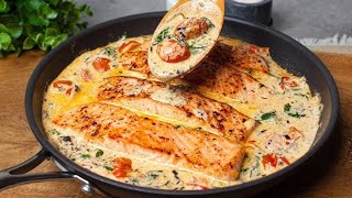 Creamy Garlic Salmon With Spinach And Tomatoes Salmon Recipe [upl. by Arakawa224]