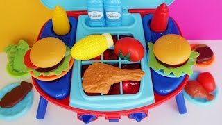 Toy Barbecue Grill Velcro Cutting vegetables Peel and play Cooking Playset BBQ [upl. by Coco]