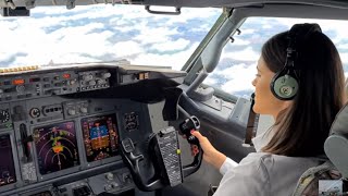 Beautiful Female Pilot Landing Her Boeing B737800  Cockpit View  GoPro [upl. by Namyl]