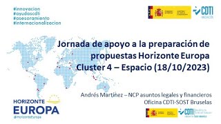 HorizonteEuropaCluster4EspacioInfoday20231018Aspectos Legales y Financieros [upl. by Keelia]