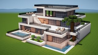 GROßES MODERNES HAUS mit POOL in MINECRAFT bauen TUTORIAL HAUS 231 [upl. by Magdalene]