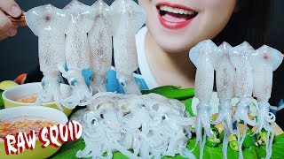 ASMR EATING RAW SQUID PLATTER CRUNCHY CHEWY EATING SOUNDS  LINHASMR LINHASMR [upl. by Hetti]