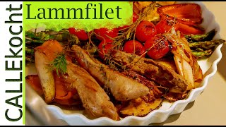 Lammfilet aus der Grillpfanne  Rosa gebraten  Rezept [upl. by Gibb]