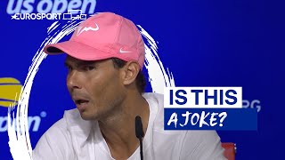 quotIt’s a joke” Rafael Nadal hits back at journalist’s frosty question  2022 US Open  Eurosport [upl. by Annuahsal]