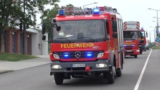 BMA Stadtmitte HLF DLK TLF und RTW auf Einsatzfahrt  Berufsfeuerwehr Frankfurt Oder [upl. by Geibel]