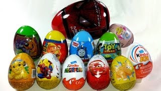 12 Surprise Eggs Unboxing Kinder Surprise Cars Kinder Joy Toy Story Lion King [upl. by Ahsitneuq839]