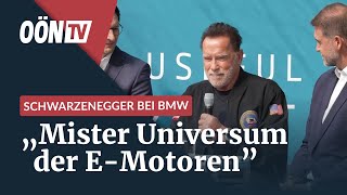 Arnold Schwarzenegger in Steyr  quotBMW wird Mister Universum der EMotorenquot [upl. by Rusel8]