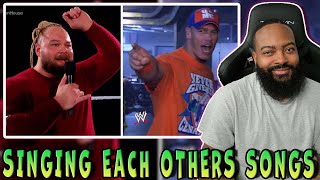 ROSS REACTS TO WWE WRESTLERS SINGING OTHER WRESTLERS THEME SONGS [upl. by Riesman]