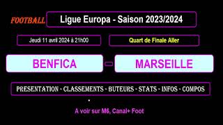 BENFICA  MARSEILLE  Quart de Finale Aller  Ligue Europa Saison 20232024 [upl. by Almira]