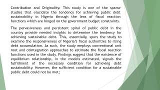 Fiscal Reaction Functions and Public Debt Sustainability in Nigeria An Error Correction Mechanism Ap [upl. by Ahsitahs]