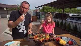 GRILLED MEAT with VEGGIES on a FRYING PAN [upl. by Wolff]