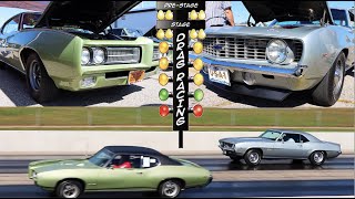 1969 Chevrolet Camaro ZL1 vs 1969 Pontaic GTO RAIV  STOCK DRAG RACE [upl. by Vokay]