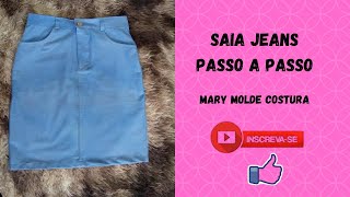 SAIA JEANS CORTE E COSTURA  SAIA JEANS COMO FAZER  MOLDE GRÁTIS [upl. by Noirred]