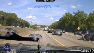 Sport Bike Takes Georgia Trooper On High Speed Chase Through Heavy Traffic [upl. by Chap]