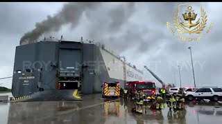 Fire on car carrier ship MV Hoegh Xiamen at Blount Island in Jacksonville Florida [upl. by Aon]