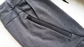 Part 1 How to sew a zipper pocket Sweatpants Jak uszyć spodnie joggery kieszń z ekspresem [upl. by Jeffery]