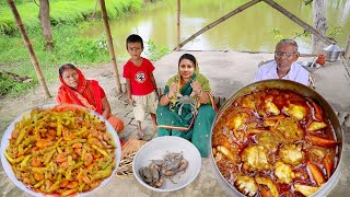 সুন্দরবন জঙ্গলের কাঁকড়ার ঝাল তার সাথে চিংড়িমাছ দিয়ে কচুরলতি রান্না আর গরম গরম ভাতcrab curry recipe [upl. by Aniras417]