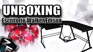 Unboxing Escritorio de Esquina Walker Edison Vidrio Negro [upl. by Eelarak]