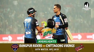 Chittagong Vikings vs Rangpur Riders Highlights  30th Match  Edition 6  BPL 2019 [upl. by Horace]