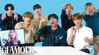 BTS Watches Fan Covers On YouTube  Glamour [upl. by Odnaloy]