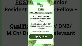 Jobs TMC TATA Memorial Hospital Apply Now [upl. by Drexler]