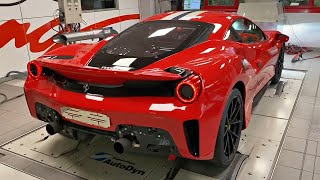 Ferrari 488 Pista with Novitec Rosso Exhaust SCREAMING on the DYNO  800HP Feat Flames 🔥 [upl. by Selmore513]