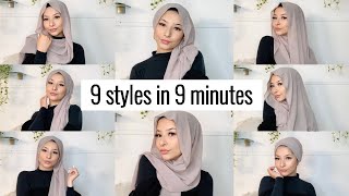 9 STYLES IN 9 MINUTES   Hijab tutorial for beginners [upl. by Bornstein]