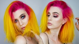 DYING MY HAIR PINK  YELLOW 💦 Hair Dye Tutorial  Evelina Forsell [upl. by Neerehs]