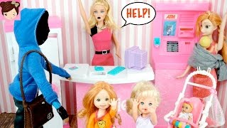 Barbie Doll Bank Playset  Playing with Elsa amp Anna Toddlers [upl. by Junna]