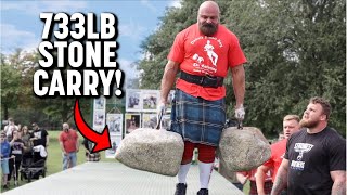 Big Loz Breaks The Dinnie Stone Carry World Record  733LB332KG [upl. by Loveridge]