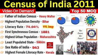 Census of India 2011  जनगणना 2011  Most Important Questions  Census 2011 MCQs  Census Gk Trick [upl. by Llewon]