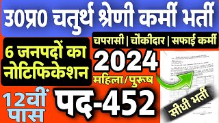 यूपी चतुर्थ श्रेणी संविदा कर्मी भर्ती 2024  UP चपरासी चौकीदार सफाई कर्मी भर्ती  UP Peon Vacancy [upl. by Culosio337]