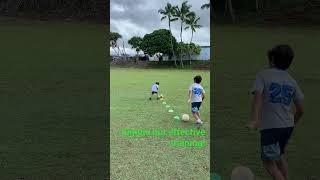 Oldie 5 yo training simple footwork and takes a shot soccer striker forward golazo goal fun [upl. by Yromem]