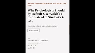 Why Psychologists Should by Default Use Welch’s ttest Instead of Student’s ttest  RTCLTV [upl. by Noraha171]