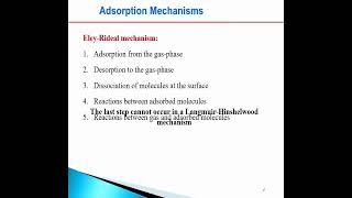 Adsorption and Catalyis  Adsorption Mechanisms  LangmuirHinshelwood  EleyRideal mechanism [upl. by Pitarys]