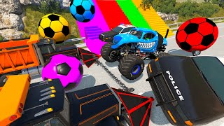 5 MONSTER TRUCK vs Big amp Small Mcqueen Truck  Funny Car vs Slide Color with Triple Rails and Trains [upl. by Metts]