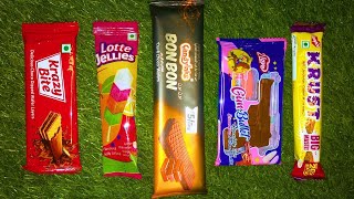 Lots of candies BonBon chocolate vs Krust chocolate vs Krazy Bite vs Lotte Jellies  MooMooCandy [upl. by Whale]