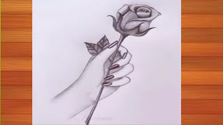 How to draw A hand is holding a rose 🌹 pencil sketch  Valentines Day special art [upl. by Nahtnamas995]