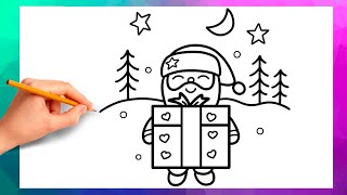 Deseneaza pe MOS CRACIUN si un CADOU de CRACIUN  Peisaj de Iarna 🎅 HOW TO DRAW EASY SANTA [upl. by Ellehcsar]