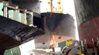 2009 09 03 Alang Scrapping yard Suez Express beaching 6 MOV03055 [upl. by Yenttirb648]