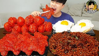 ASMR MUKBANG 직접 만든 양념 치킨먹방 돈까스 짜파게티 레시피 amp 먹방 FRIED CHICKEN AND BLACK BEAN NOODLES EATING SOUND [upl. by Stig221]