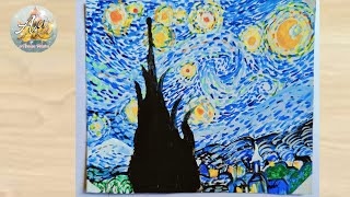 How to draw starry night step by step ll Starry night drawing using poster colour [upl. by Cassidy]