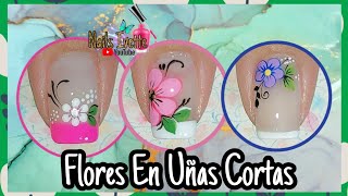 3 modelos de uñas cortas decoradas con flores  uñas cortas decoradas fácil  uñas para principiante [upl. by Ardnalak840]