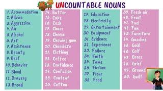 100 Examples of Uncountable Nouns in English [upl. by Zertnom762]