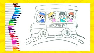 🚍VAMOS APRENDER A DESENHAR E PINTAR ÔNIBUS ESCOLAR 🚌🎨 [upl. by Kenna]